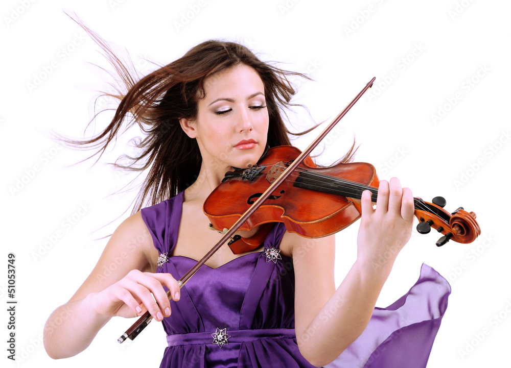 Beautiful young girl with violin, isolated on white Beautiful young girl with violin, isolated on white