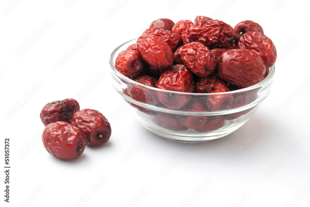 dried jujube in glass bowl,traditional chinese herbal medicine