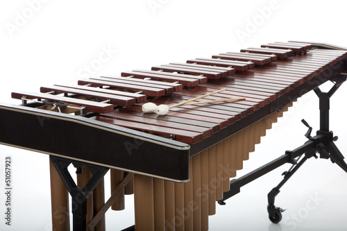 A brown wooden marimba on a white background photo