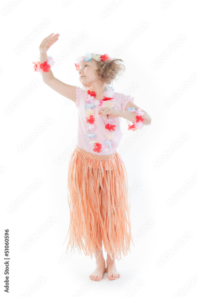 Small and beautiful girl in Hawaiian dress Small and beautiful girl in Hawaiian dress