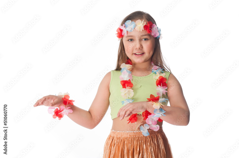 Small and beautiful girl in Hawaiian dress Small and beautiful girl in Hawaiian dress