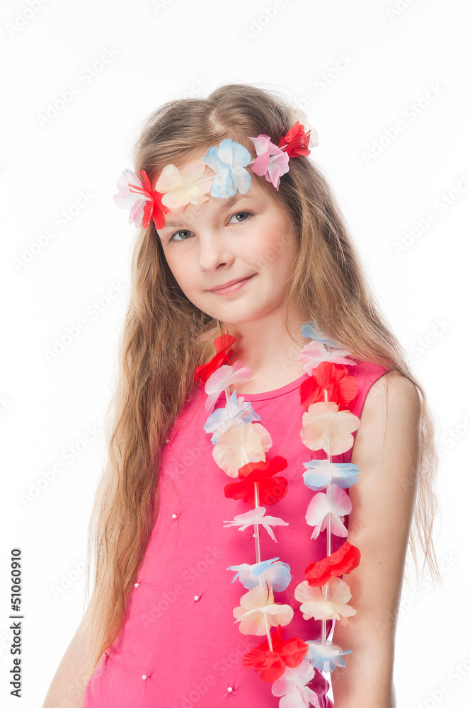 Small and beautiful girl in Hawaiian dress Small and beautiful girl in Hawaiian dress
