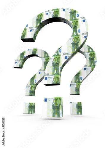 Drei Fragezeichen mit Geldscheintextur