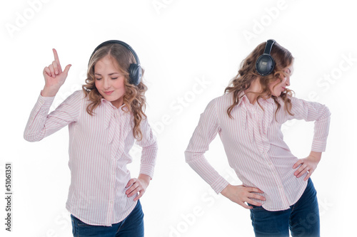 Beautiful girl listening to music on headphones