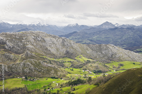 Green valley on the mountains in Asturias, Spain
