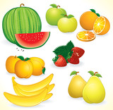 Ripe Juicy Fruits, set of detailed icons