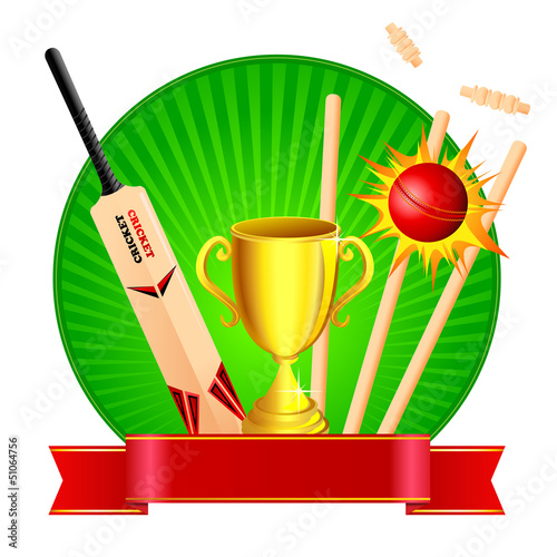 vector illustration of cricket kit with trophy