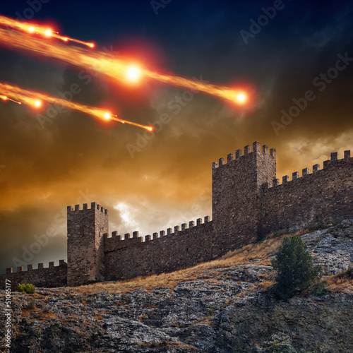 Old fortress, tower under attack
