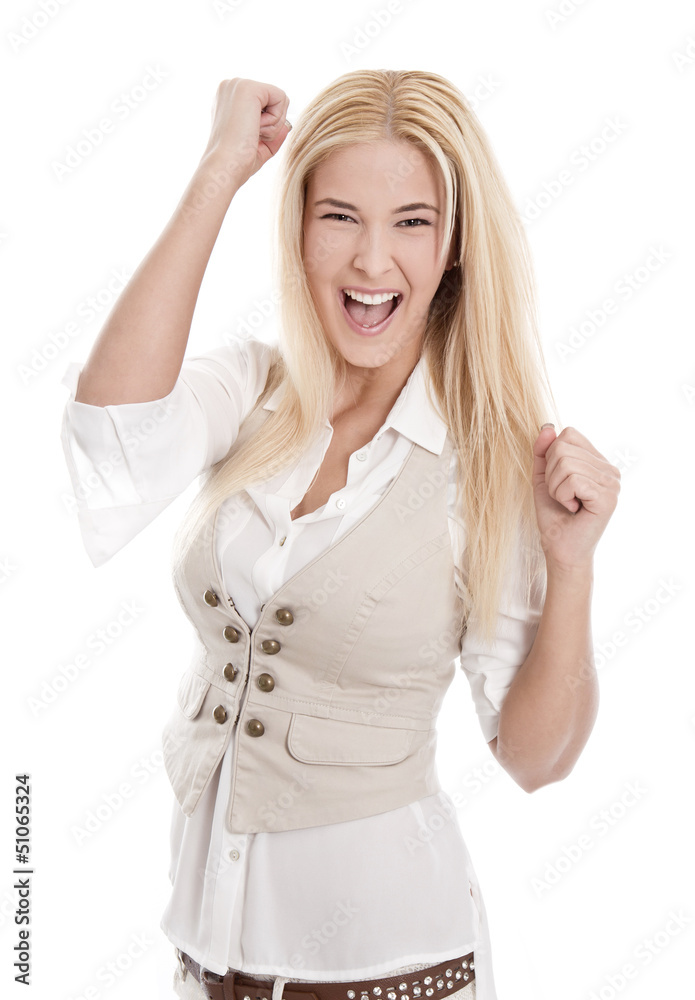 Erfolgreiche junge Frau - blond und isoliert Erfolgreiche junge Frau - blond und isoliert