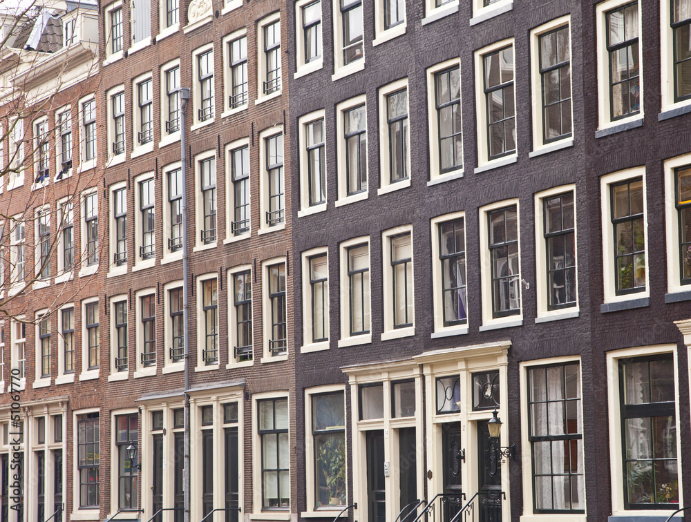 View at typical Dutch houses in Amsterdam, The Netherlands