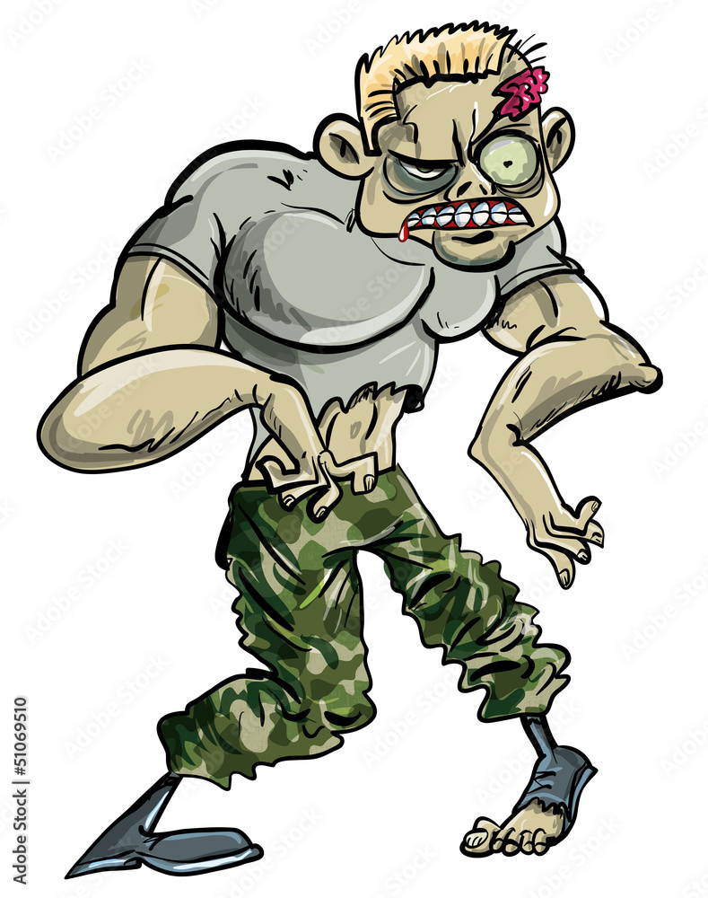 Zombie soldier cartoon illustration isolated on white Zombie soldier cartoon illustration isolated on white