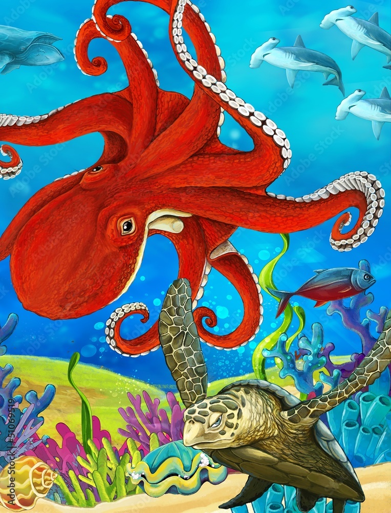 Fotobehang Onderzeeër Het koraalrif - illustratie voor de kinderen #51069519