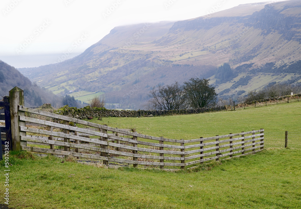 Mountain panorama of the Glenariff forest park