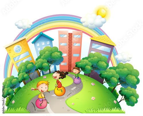 Three girls palying at the street