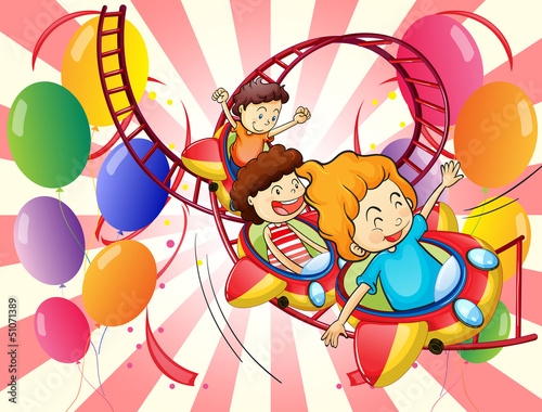Kids enjoying the roller coaster ride