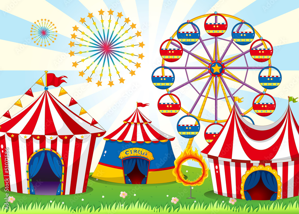 A carnival with stripe tents A carnival with stripe tents