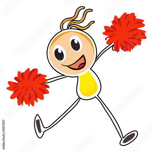 A sketch of a cheerleader with red pompoms