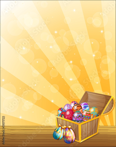 A treasure chest full of colorful eggs