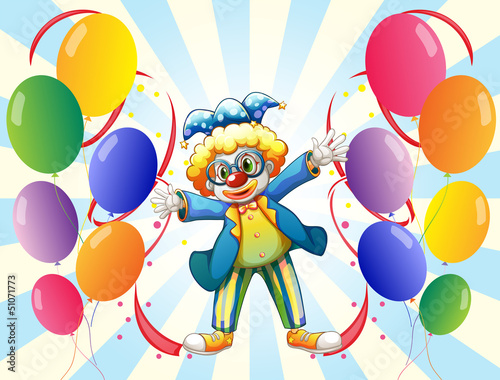 The twelve balloons and the male clown