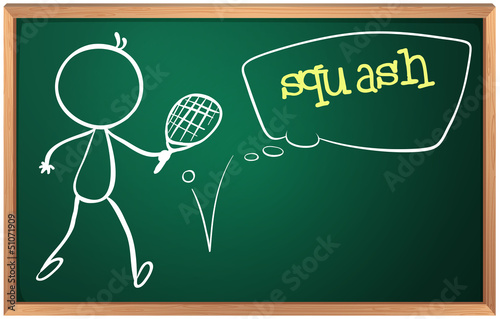 A board with a sketch of a person playing table tennis