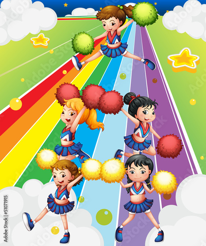 A cheering squad at the colorful street