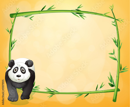 An empty stationery with a bamboo frame and a panda