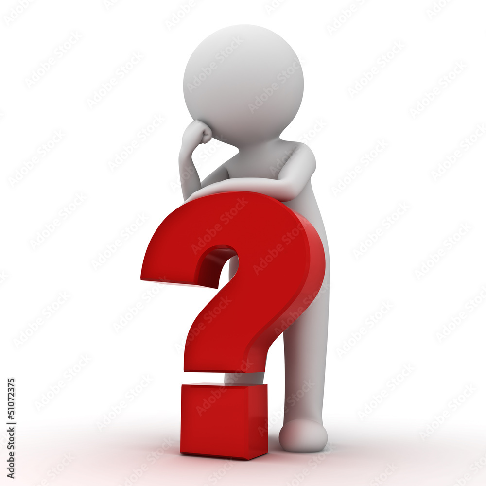 3d man with red question mark over white background 3d man with red question mark over white background