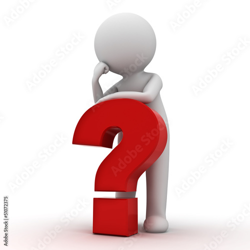 3d man with red question mark over white background