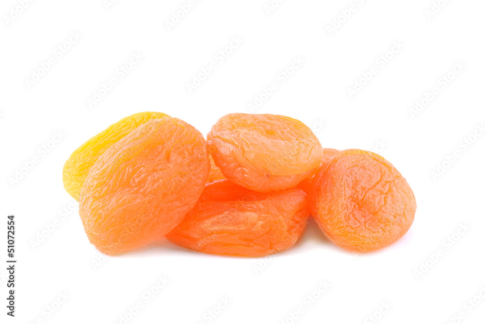 Heap dried apricots isolated on white Heap dried apricots isolated on white
