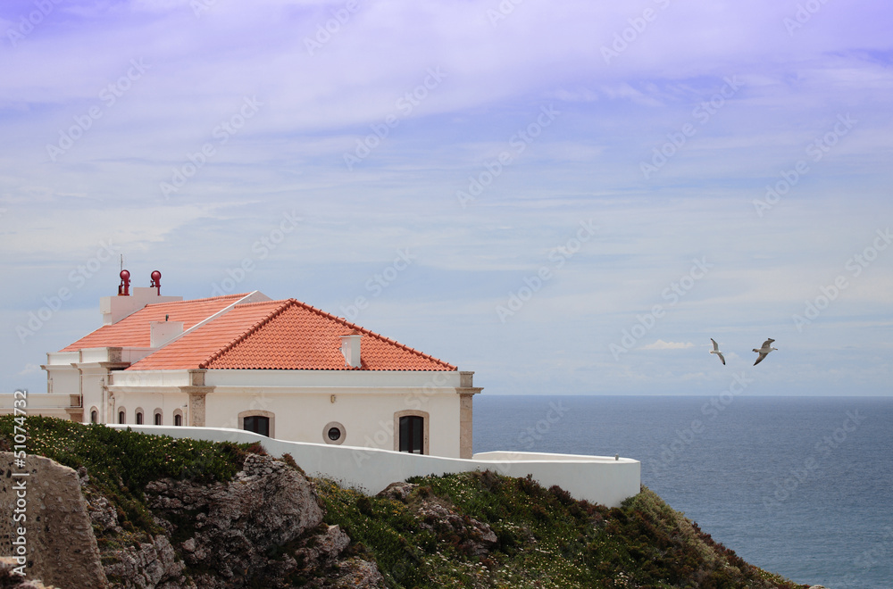 A house on the beach with seagulls around