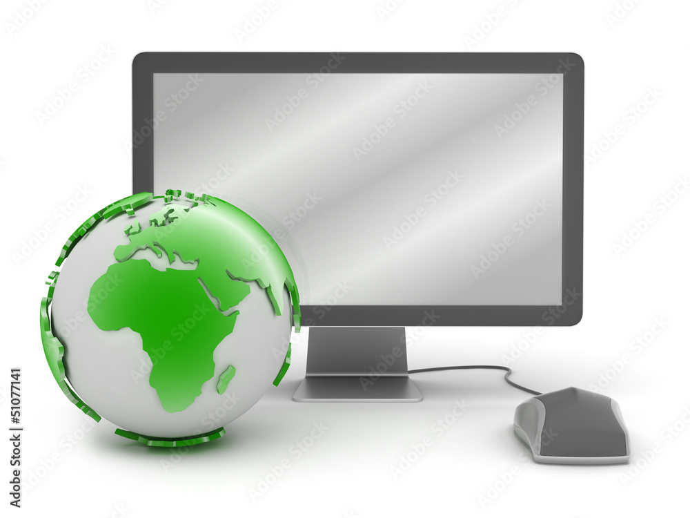 Earth globe, monitor and computer mouse Earth globe, monitor and computer mouse