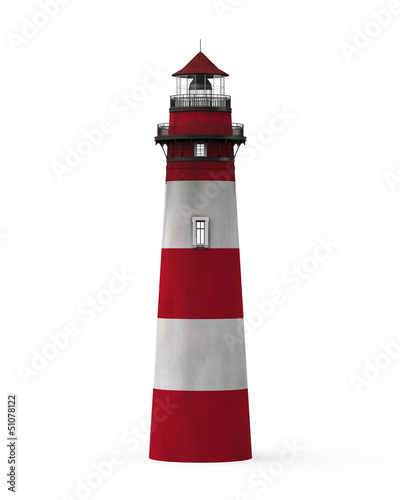 Red Lighthouse Isolated on White Background
