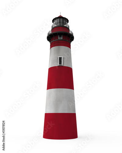 Red Lighthouse Isolated on White Background