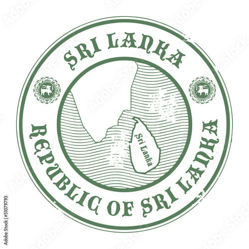 Grunge rubber stamp with the name and map of Sri Lanka, vector