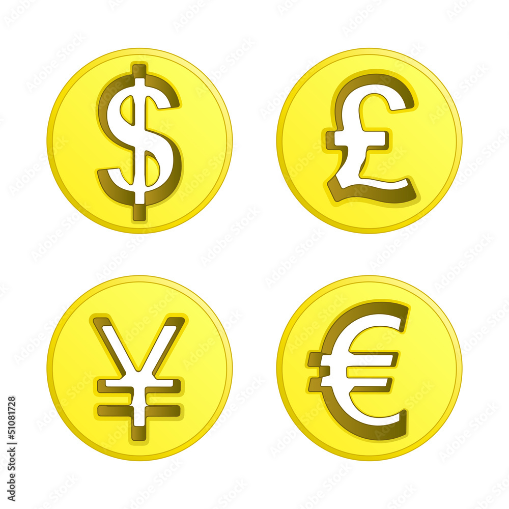 dollar euro yen and pound coin vector pack dollar euro yen and pound coin vector pack