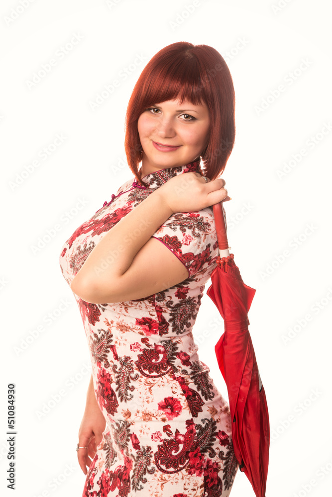 Portrait of a beautiful happy smiling girl with red umbrella Portrait of a beautiful happy smiling girl with red umbrella