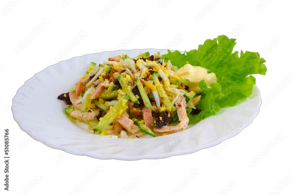 salad sausage food plate isolated on a white background clipping salad sausage food plate isolated on a white background clipping