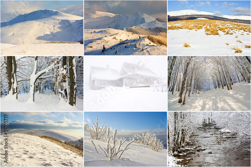 winter mountains landscape, collage