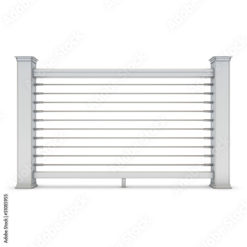 White metal railing with chrome strings