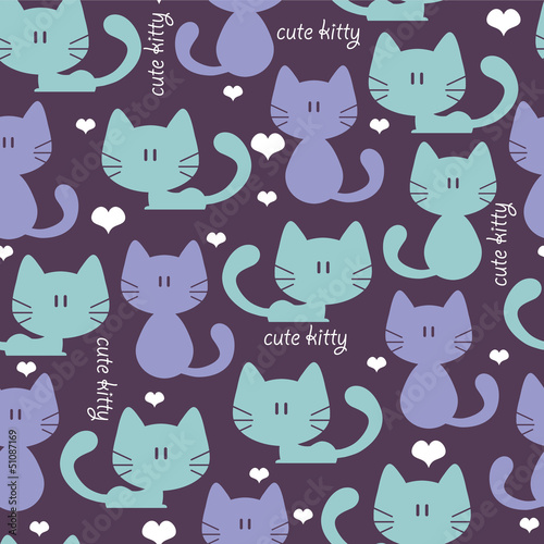 Cute blue seamless pattern with cats