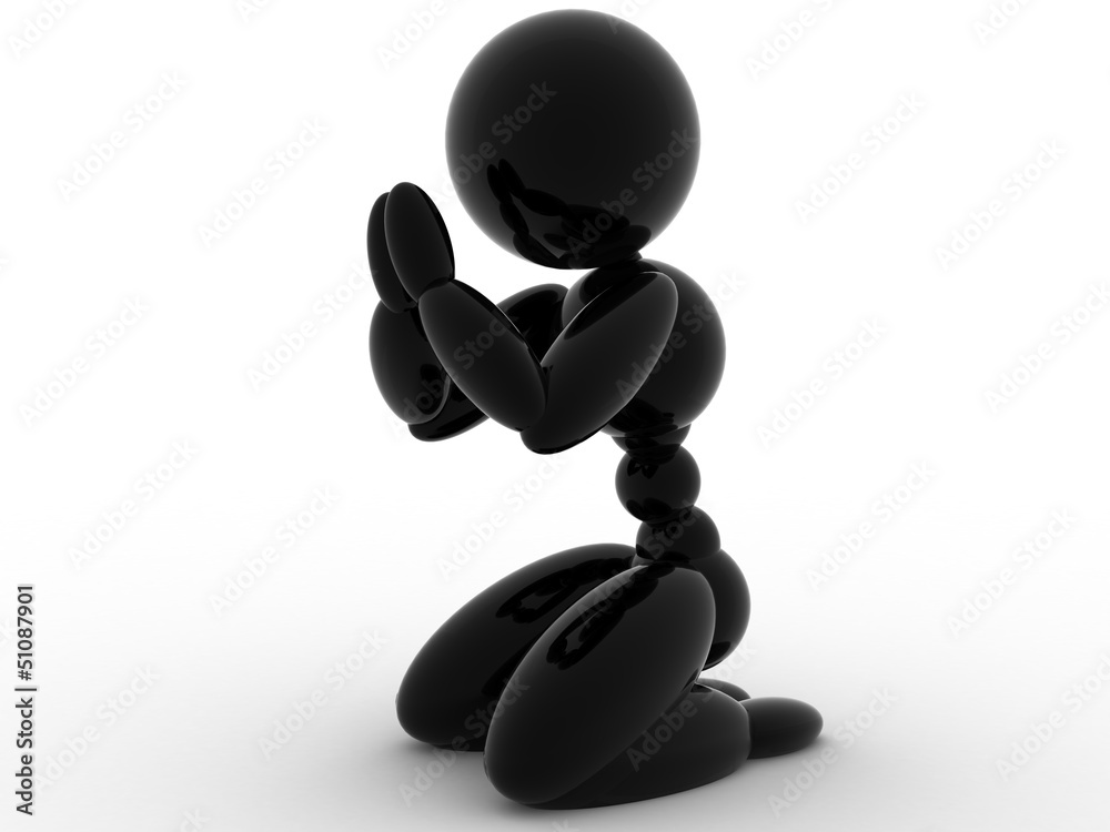 Black ceramic man prays on a white background №3 Black ceramic man prays on a white background №3