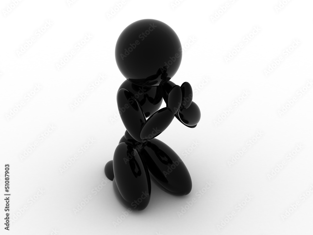 Black ceramic man prays on a white background №1 Black ceramic man prays on a white background №1
