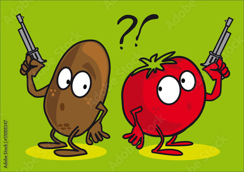 légume, patate, tomate, pomme de terre, duel, bataille