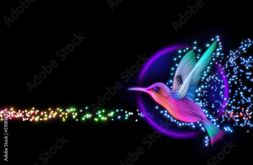3d render of colibri bird - hummingbird with stars