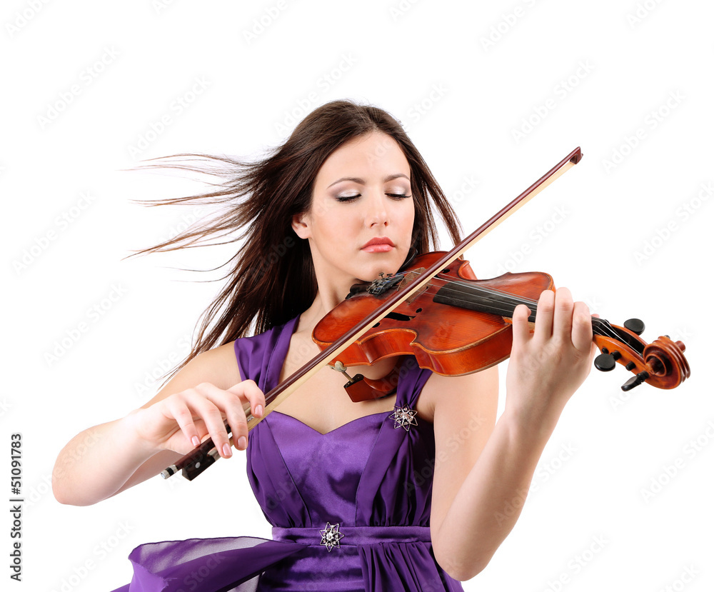 Beautiful young girl with violin, isolated on white Beautiful young girl with violin, isolated on white