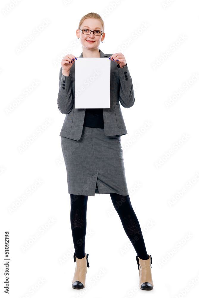 Woman holding blank card Woman holding blank card