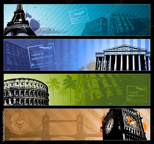 Europe cities Horizontal travel banners eps 10