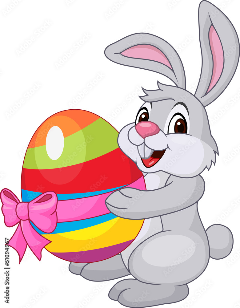 Naklejka premium Cute rabbit carftoon holding easter egg