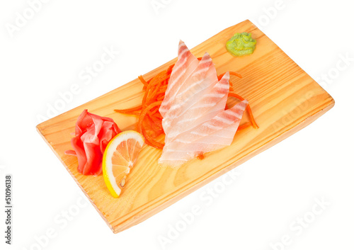 Sashimi with rudderfish isolated on white