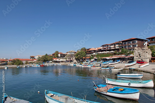 View of city Old Nessebar and sea, Bulgaria